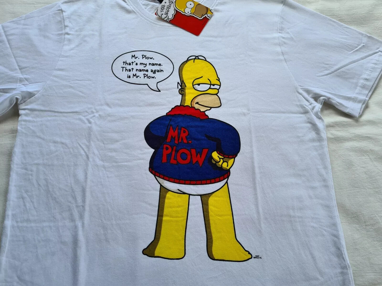 The Simpsons Mr Plow Homer Mens White Printed Short Sleeve T Shirt Size L New