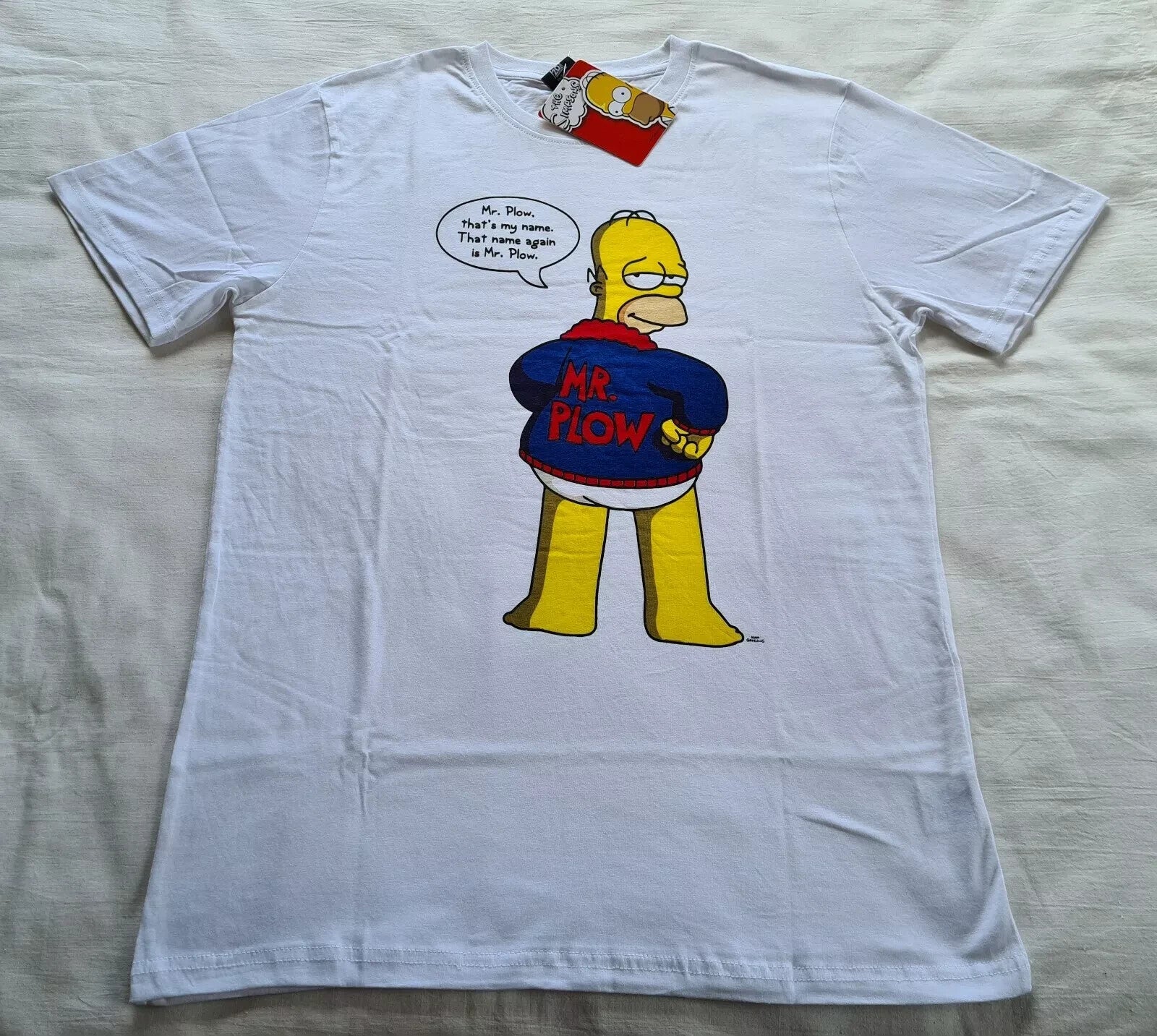 The Simpsons Mr Plow Homer Mens White Printed Short Sleeve T Shirt Size L New