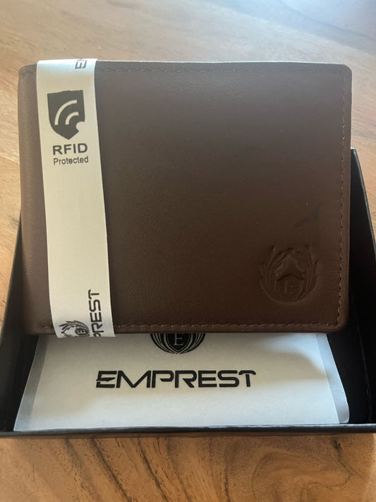 EMPREST BRAND NEW MEN'S BROWN GENUINE RFID LEATHER BIFOLD WALLET